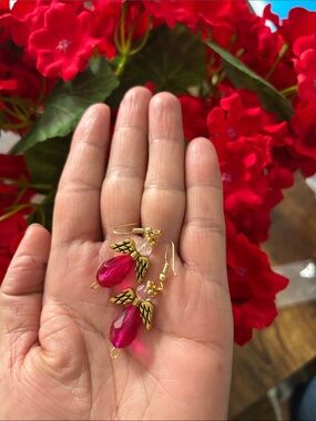 Gold & Fuchsia Angel Drop Earrings - Women Jewelry